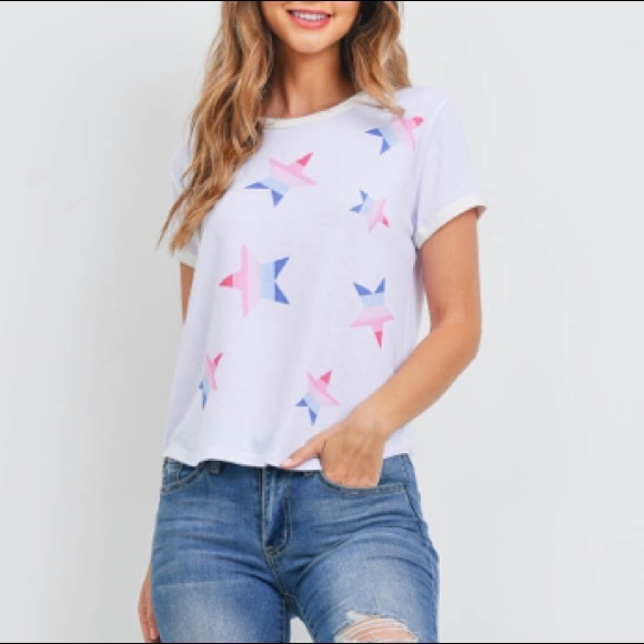 Red White blue star Short sleeve graphic print short sleeve tee, NEW!🇺🇸 - Picture 10 of 14